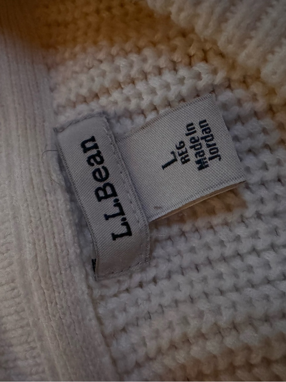 LL bean cream sweater 100% cotton size large - Picture 8 of 9